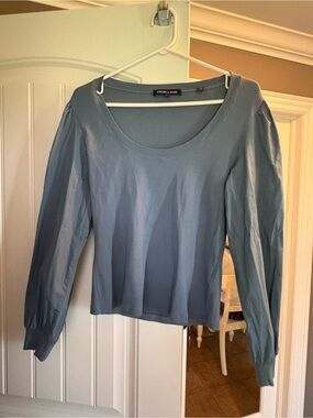 Veronica Beard Anabel Slate Blue Long Sleeve Scoop Neck Top